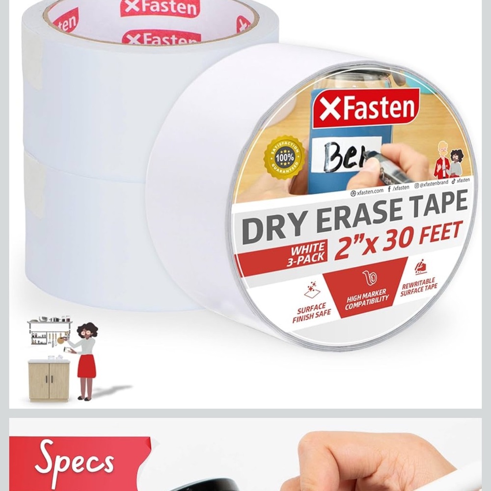 Pack of 3 Dry Erase Tape 2” x 30
